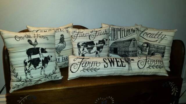 Farmhouse Pillow Decorative Rustic Decor Primitive Muslin Porch Throw Farm Fresh Home Grown Rooster Barn Windmill Cow Truck Dec - image 1