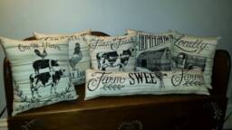 Farmhouse Pillow Decorative Rustic Decor Primitive Muslin Porch Throw Farm Fresh Home Grown Rooster Barn Windmill Cow Truck Dec - thumbnail 1