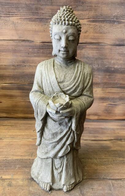 Stone Garden Large Lotus Praying Buddha T-Light Flower Gift Statue Ornament - image 1