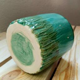 Turquoise Green Amber Yellow Brown Handmade Ceramic Kitchen Storage, Carved Texture Striped Grass Vase, Rustic Home Decor, Office Storage - thumbnail 2