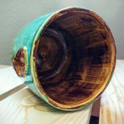 Turquoise Green Amber Yellow Brown Handmade Ceramic Kitchen Storage, Carved Texture Striped Grass Vase, Rustic Home Decor, Office Storage - thumbnail 3