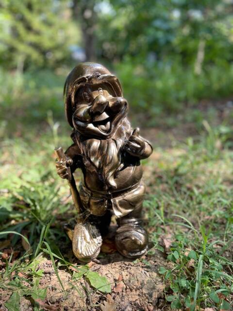 Handmade Dwarf Garden Sculpture Gold Striped Accent