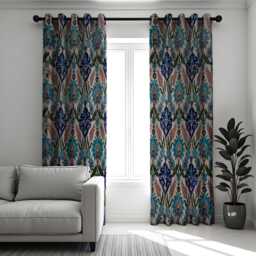 Blue & Orange Ikat Curtains, Bohemian Patterned Drapes, Mediterranean Style Window Panels, Custom Made Eyelet Or Rod Pocket Curtains - thumbnail 2