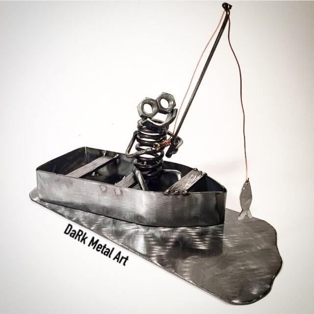 Scrap Metal Fisherman Sculpture Repurposed Art - image 1