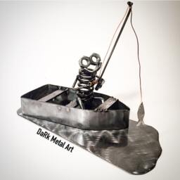 Scrap Metal Fisherman Sculpture Repurposed Art - thumbnail 1