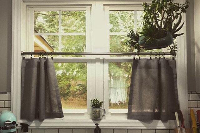 Custom Linen Caf?? Curtains - Farmhouse Window Curtain Half Privacy Scandi Kitchen Natural Panel - image 1