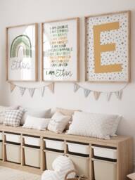 Set Of 3 Boys Nursery Prints, Affirmation, Bedroom Decor, Rainbow Print, Personalised, Playroom You Are Loved, Positive Wall Art - thumbnail 1