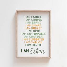 Set Of 3 Boys Nursery Prints, Affirmation, Bedroom Decor, Rainbow Print, Personalised, Playroom You Are Loved, Positive Wall Art - thumbnail 3