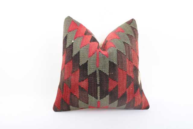 Handmade Turkish Kilim Pillow Cover Bohemian Cushion, 16x16 - image 1