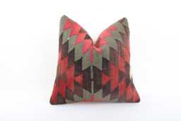 Handmade Turkish Kilim Pillow Cover Bohemian Cushion, 16x16 - thumbnail 1