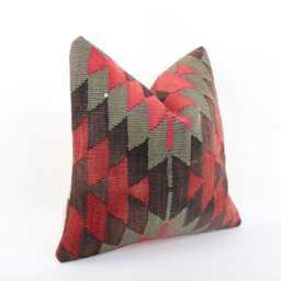 Handmade Turkish Kilim Pillow Cover Bohemian Cushion, 16x16 - thumbnail 3