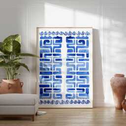 Blue Greek Pattern Art Print, Wall Art, Hellenic Geometric Poster, Mediterranean Decor, Ancient Greece Inspired Print - thumbnail 3
