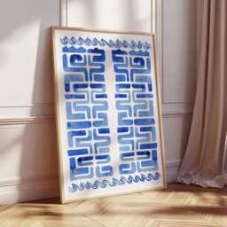 Blue Greek Pattern Art Print, Wall Art, Hellenic Geometric Poster, Mediterranean Decor, Ancient Greece Inspired Print - thumbnail 2