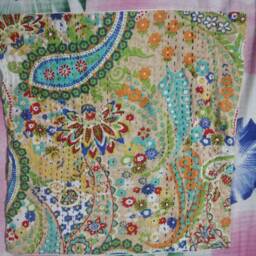 Beige Colour 16x16 Kantha Cotton Pillowcases Floral Pillow Cover Living Rooms Cushion Cover Paisley Print Decorative Indian Covers - thumbnail 4