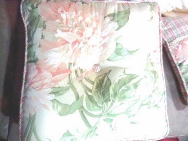Peach & White Waverly Floral Fabric Sofa Pillows - image 1
