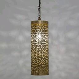 Handmade Moroccan Brass Pendant Light Engraved Cylinder Lamp - thumbnail 2