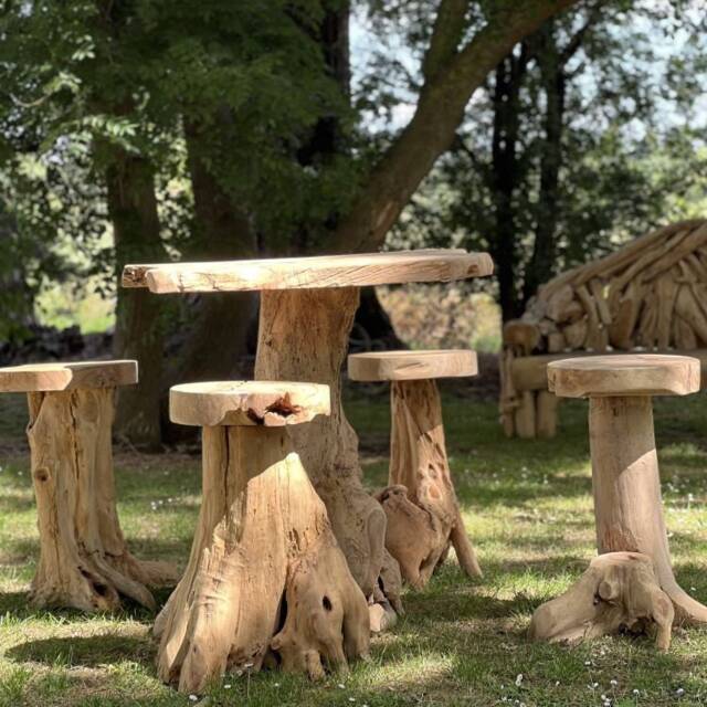 Handcrafted Rustic Wooden Teak Bar Table & Stools. Indoor Outdoor Furniture - image 1