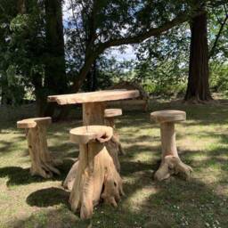 Handcrafted Rustic Wooden Teak Bar Table & Stools. Indoor Outdoor Furniture - thumbnail 2
