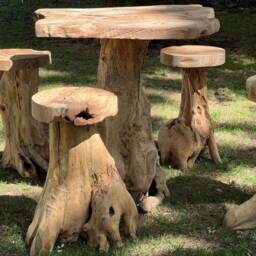 Handcrafted Rustic Wooden Teak Bar Table & Stools. Indoor Outdoor Furniture - thumbnail 3