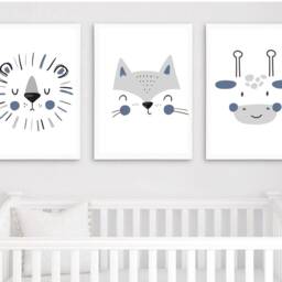 Blue Scandi Prints, Nursery Decor, Boho Nursery, Kids Animal Playroom Wall Art - thumbnail 3