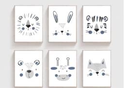 Blue Scandi Prints, Nursery Decor, Boho Nursery, Kids Animal Playroom Wall Art - thumbnail 1
