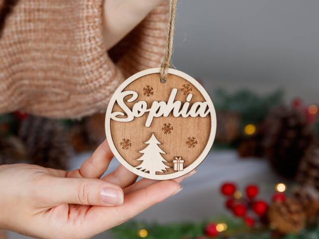 Personalised Birch Plywood Christmas Ornament, Custom Name Bauble - image 1