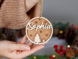Personalised Birch Plywood Christmas Ornament, Custom Name Bauble - thumbnail 1