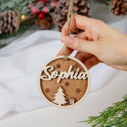 Personalised Birch Plywood Christmas Ornament, Custom Name Bauble - thumbnail 3
