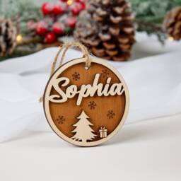 Personalised Birch Plywood Christmas Ornament, Custom Name Bauble - thumbnail 2