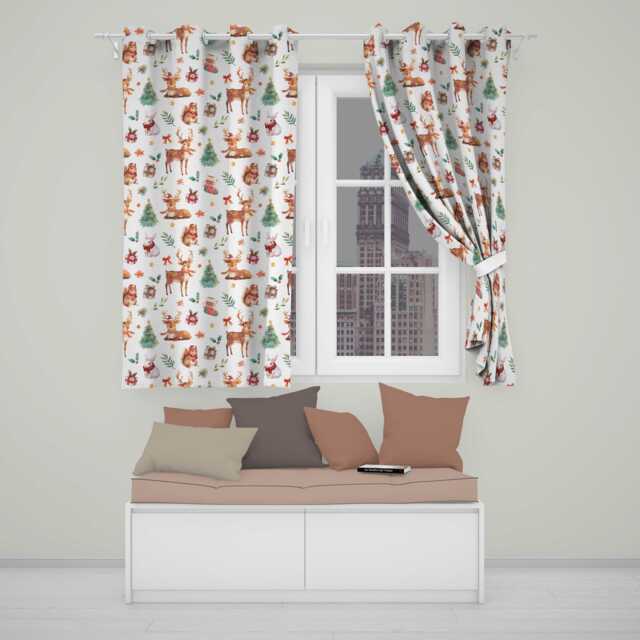 Christmas Reindeer Squirrel Gift Festive Elements White Background Seamless Readymade Eyelet Ring Top Thermal 100% Blackout Curtains - image 1