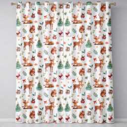 Christmas Reindeer Squirrel Gift Festive Elements White Background Seamless Readymade Eyelet Ring Top Thermal 100% Blackout Curtains - thumbnail 2