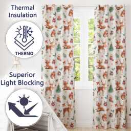 Christmas Reindeer Squirrel Gift Festive Elements White Background Seamless Readymade Eyelet Ring Top Thermal 100% Blackout Curtains - thumbnail 3