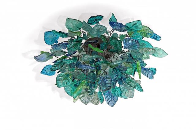 Blue Ceiling Flush Mount Lighting With Sea Color Flowers & Leaves For Dining Room , Living Room Bedroom - image 1