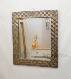 Wall Mirror Wood Square Mosaic Design Frame in Champagne Or Antique Silver Bevelled Edge 66x56cm - 26x22 Inches