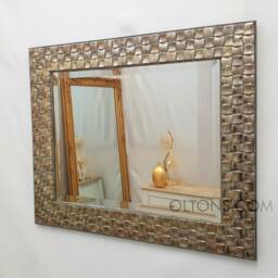 Wall Mirror Wood Square Mosaic Design Frame in Champagne Or Antique Silver Bevelled Edge 66x56cm - 26x22 Inches - thumbnail 3