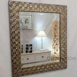 Wall Mirror Wood Square Mosaic Design Frame in Champagne Or Antique Silver Bevelled Edge 66x56cm - 26x22 Inches - thumbnail 2
