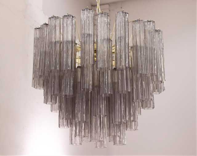 Italian Chandelier Tronchi ??80 cm - Gray Murano Glass Hand-Blown, Design Lighting - image 1