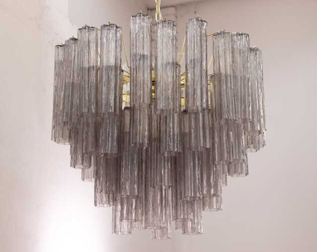 Suspension Lamp Made in Italy Tronchi Gray Murano Glass, Venini Vintage Design Style, Ceiling Chandelier ??80 cm - image 1