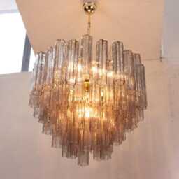 Suspension Lamp Made in Italy Tronchi Gray Murano Glass, Venini Vintage Design Style, Ceiling Chandelier ??80 cm - thumbnail 2