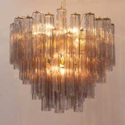 Suspension Lamp Made in Italy Tronchi Gray Murano Glass, Venini Vintage Design Style, Ceiling Chandelier ??80 cm - thumbnail 3