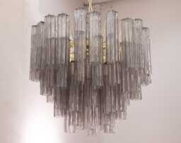 Suspension Lamp Made in Italy Tronchi Gray Murano Glass, Venini Vintage Design Style, Ceiling Chandelier ??80 cm - thumbnail 1