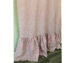 Red & White Striped Shower Curtain With 2-Tiered Mermaid Long Ruffles, Eye Feast, 72x72, 72x85, 72x94, Or Custom Size, Extra - thumbnail 1