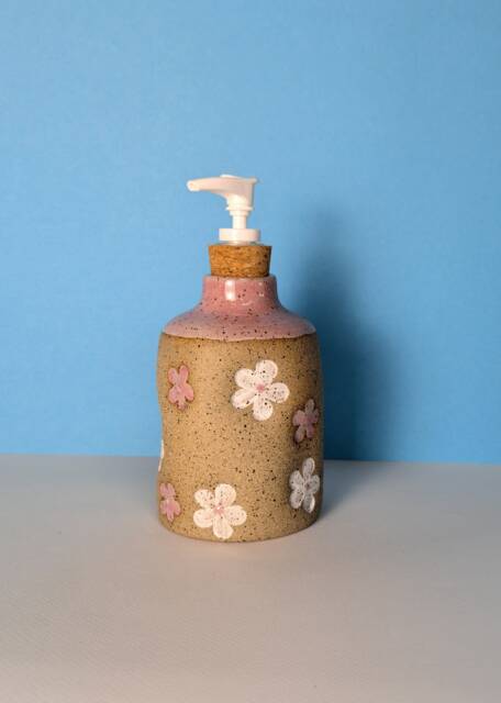 Handmade Ceramic Soap Dispenser in Primrose Pink & White Floral - image 1