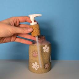 Handmade Ceramic Soap Dispenser in Primrose Pink & White Floral - thumbnail 3