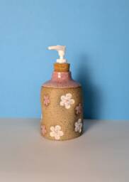 Handmade Ceramic Soap Dispenser in Primrose Pink & White Floral - thumbnail 1