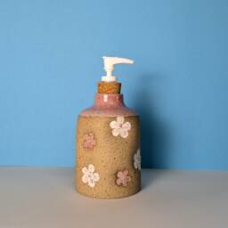 Handmade Ceramic Soap Dispenser in Primrose Pink & White Floral - thumbnail 4