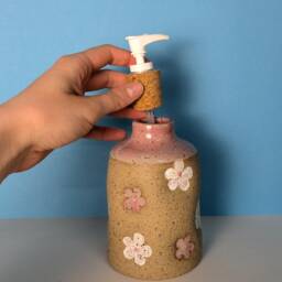 Handmade Ceramic Soap Dispenser in Primrose Pink & White Floral - thumbnail 2