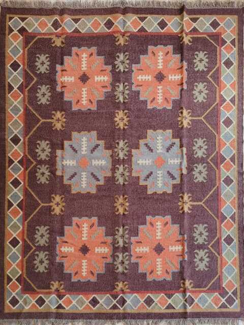 Wool Jute Flatweave Rug - Handwoven Tribal Floral Kilim Carpet For Living Room & Bedroom - image 1