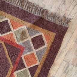 Wool Jute Flatweave Rug - Handwoven Tribal Floral Kilim Carpet For Living Room & Bedroom - thumbnail 2