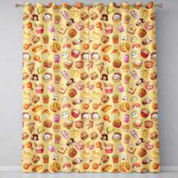 Cute Kawaii Fast Food Snacks Warm Beige Background Seamless Pattern Readymade Eyelet Ring Top Thermal 100% Blackout Curtains - thumbnail 2